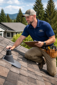 Post Falls Home Inspector performing roof inspection