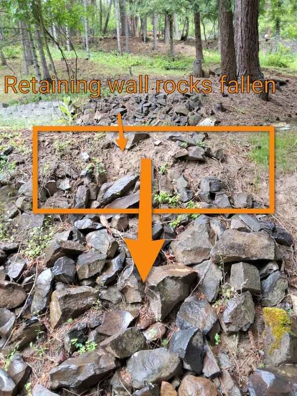 Retaining wall movement and hillside grading concern documented during inspection
